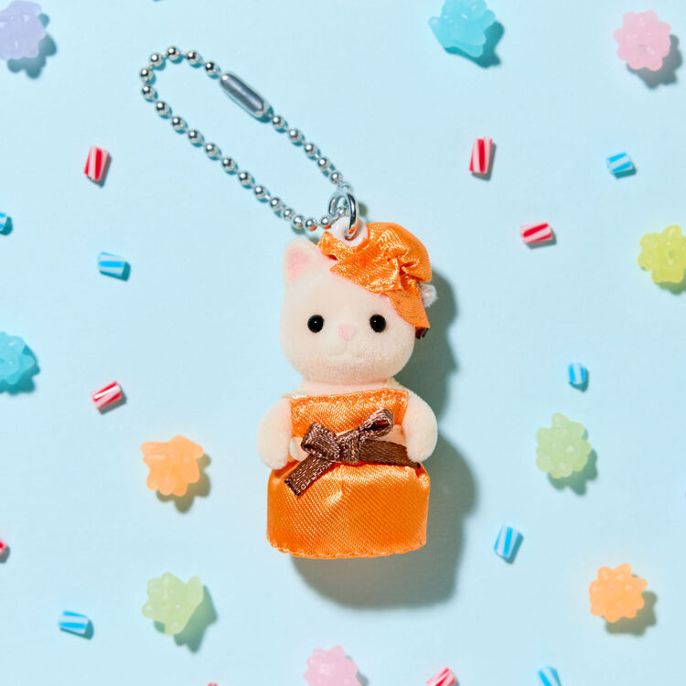 [Sylvanian Families] Silk Cat Keychain (Orange Dress)