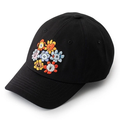 [MERCH] BT21 Flower Embroidery Black Ball Cap